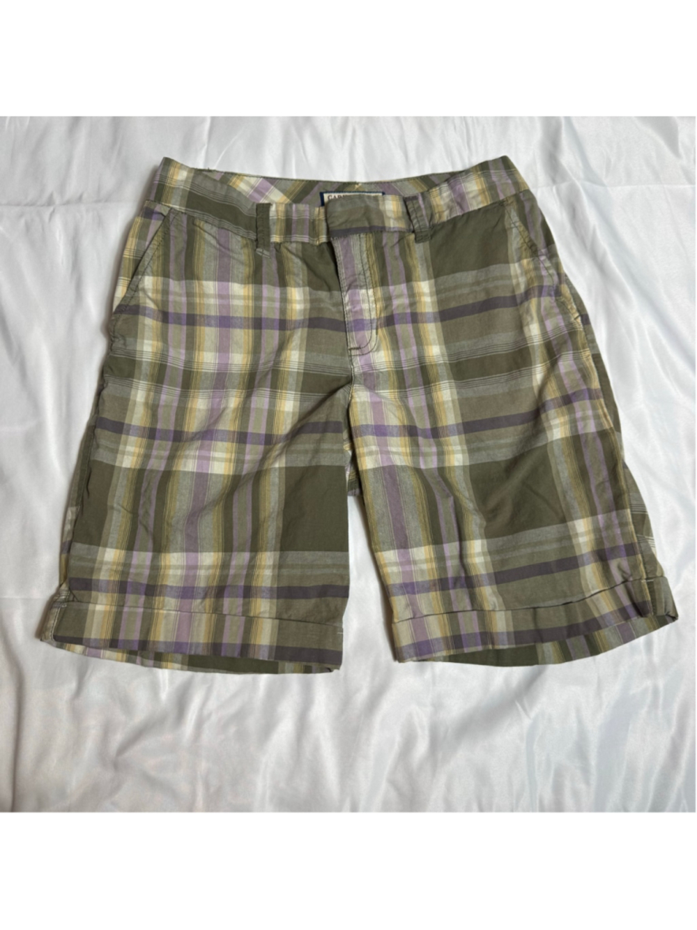 Women's Caribbean Joe Plaid Shorts Olive Purple Size 4P